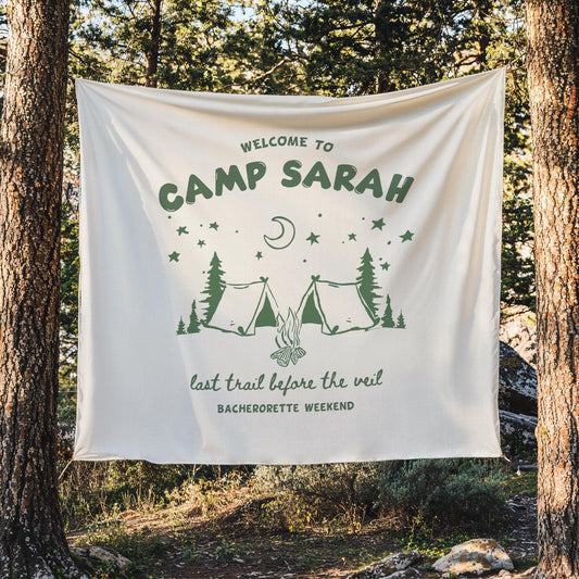 Camp bachelorette Party Banner Last Trail before the Veil Bach Decor Mountain Hen do Sign bridal shower bach decorations