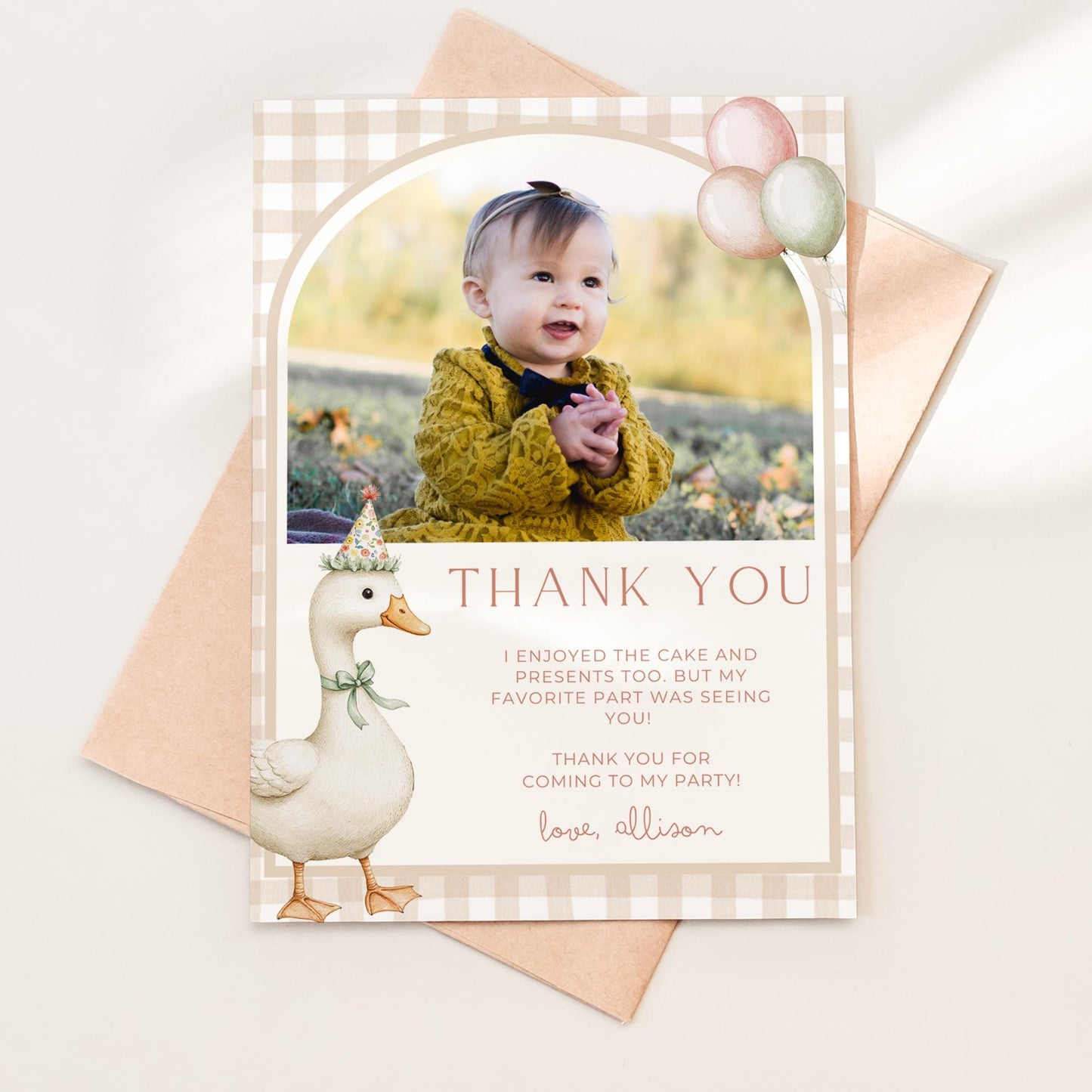 One Silly Goose Birthday Thank you Card 1st Birthday Goose themed First Birthday Favor Tags Editable Template One Lucky Duck party