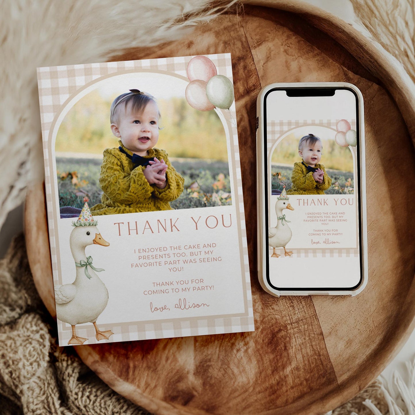 One Silly Goose Birthday Thank you Card 1st Birthday Goose themed First Birthday Favor Tags Editable Template One Lucky Duck party