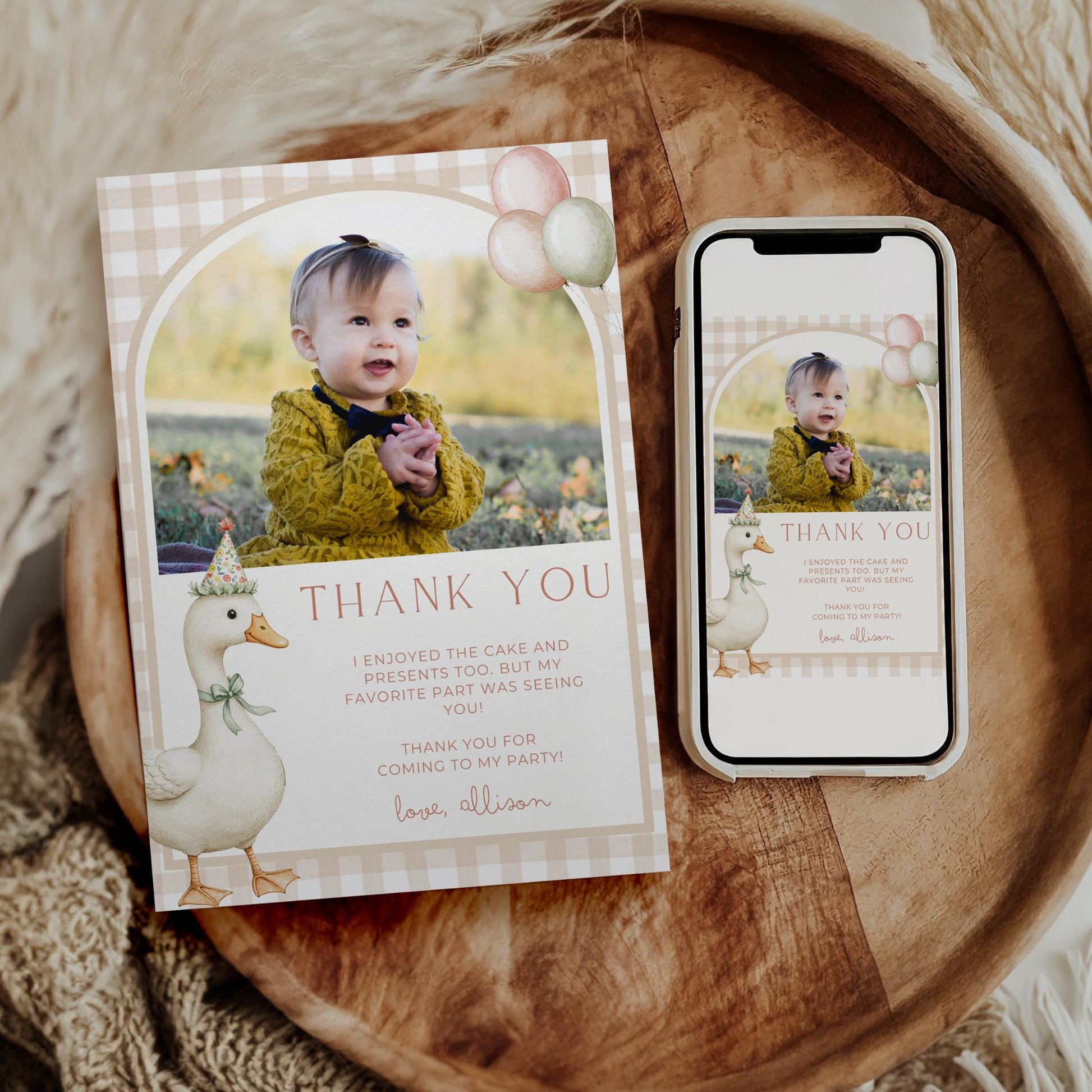 One Silly Goose Birthday Thank you Card 1st Birthday Goose themed First Birthday Favor Tags Editable Template One Lucky Duck party