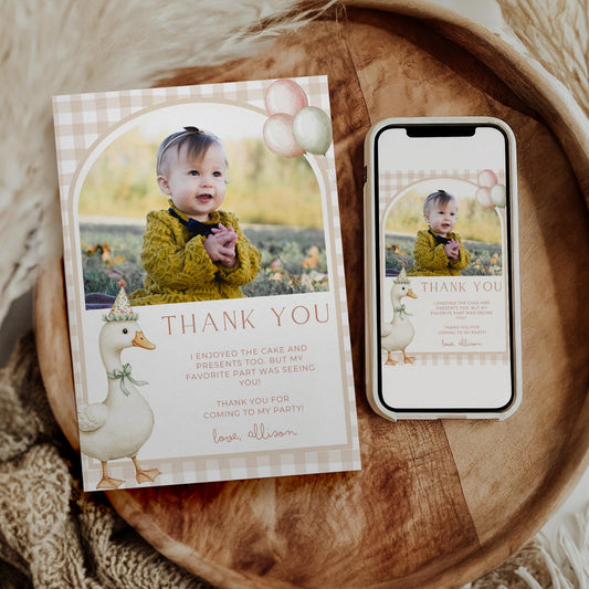 One Silly Goose Birthday Thank you Card 1st Birthday Goose themed First Birthday Favor Tags Editable Template One Lucky Duck party