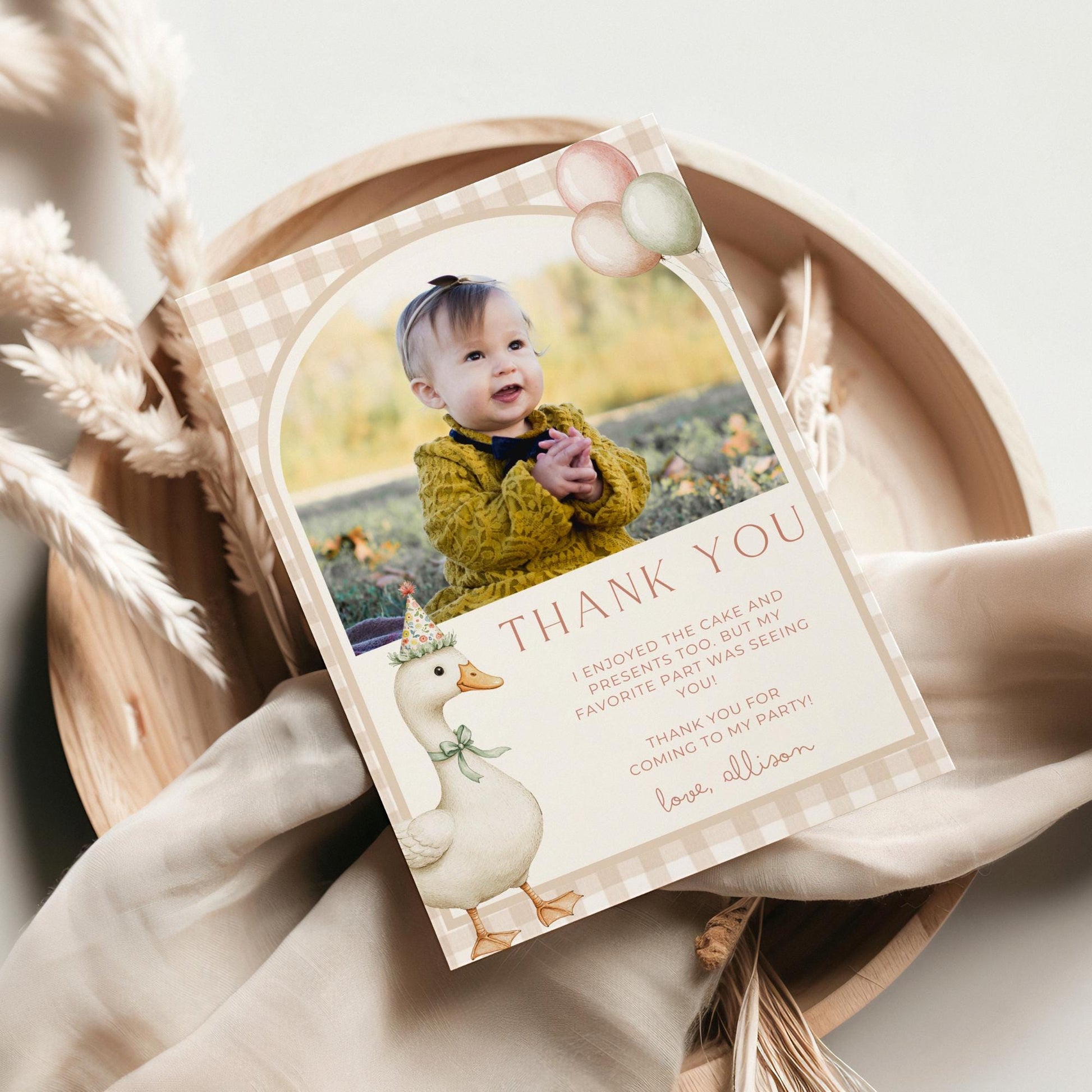 One Silly Goose Birthday Thank you Card 1st Birthday Goose themed First Birthday Favor Tags Editable Template One Lucky Duck party