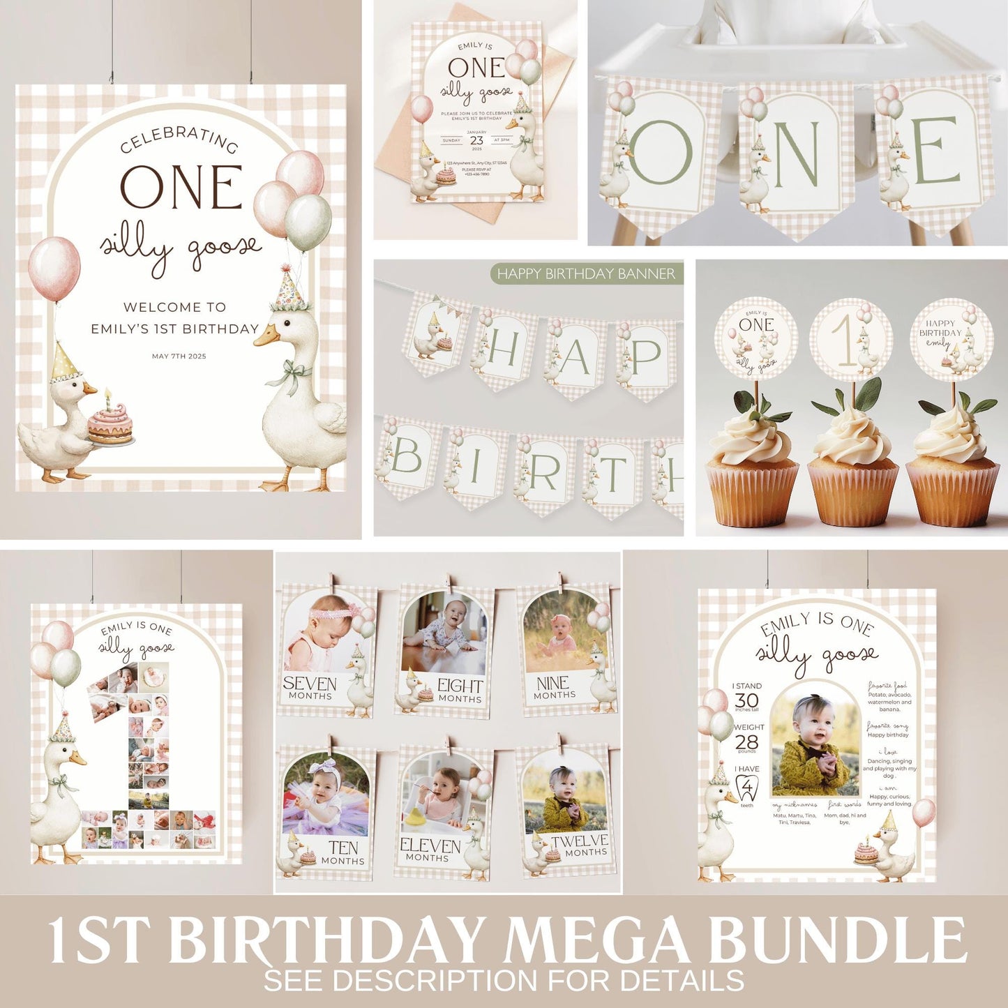 One Silly Goose Birthday Invite Goose First Birthday Party Decor One Silly Goose 1st Birthday Bundle Goose Theme Party Goose Birthday Decor