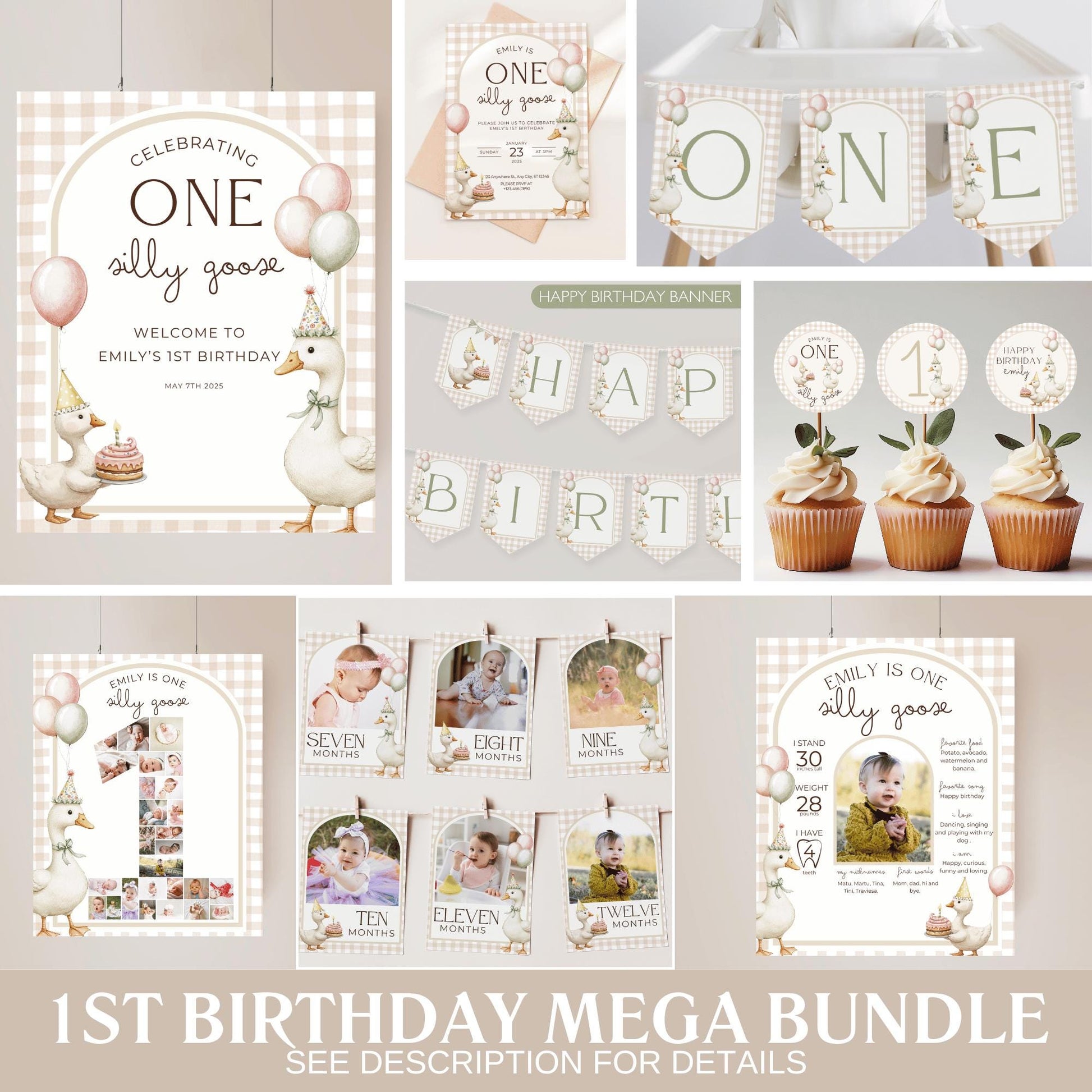 One Silly Goose Birthday Invite Goose First Birthday Party Decor One Silly Goose 1st Birthday Bundle Goose Theme Party Goose Birthday Decor