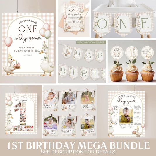One Silly Goose Birthday Invite Goose First Birthday Party Decor One Silly Goose 1st Birthday Bundle Goose Theme Party Goose Birthday Decor
