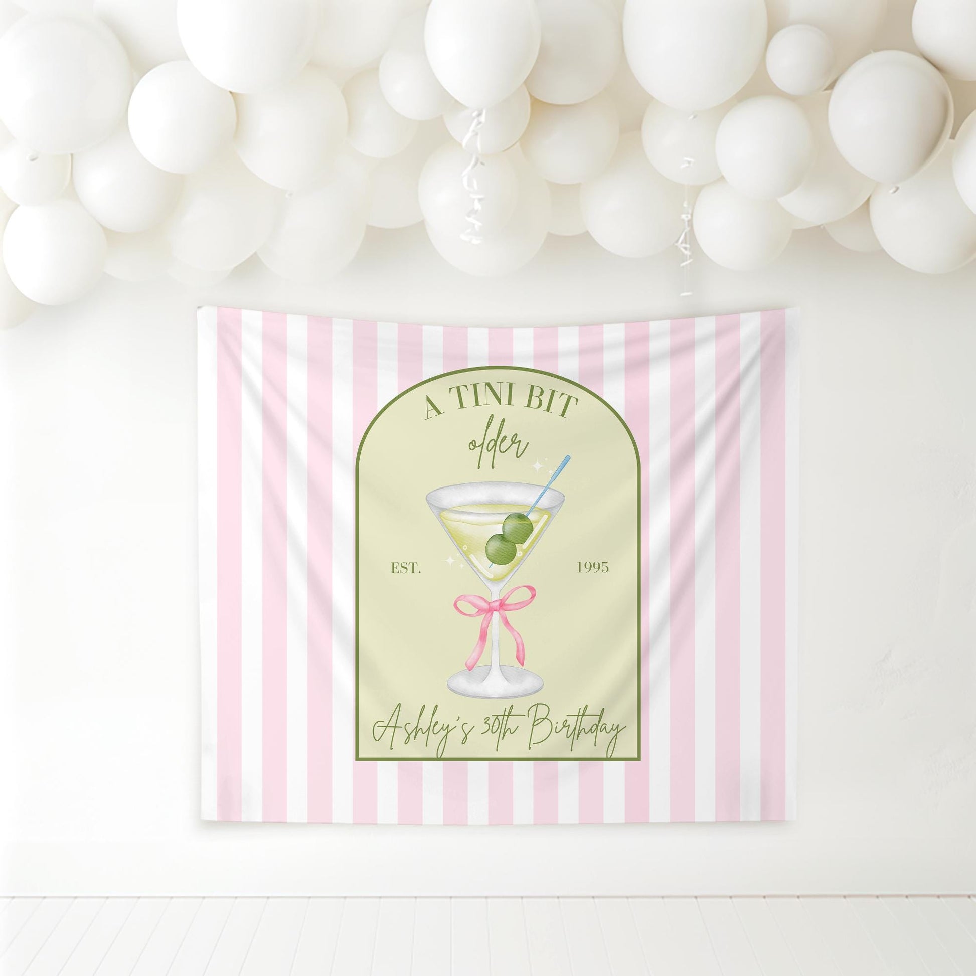 Tini Bit Older Birthday Banner Dirty Martini Party Backdrop Dirty 30 Decorations Dirty Thirty Personalized Party Decor Coquette Martini