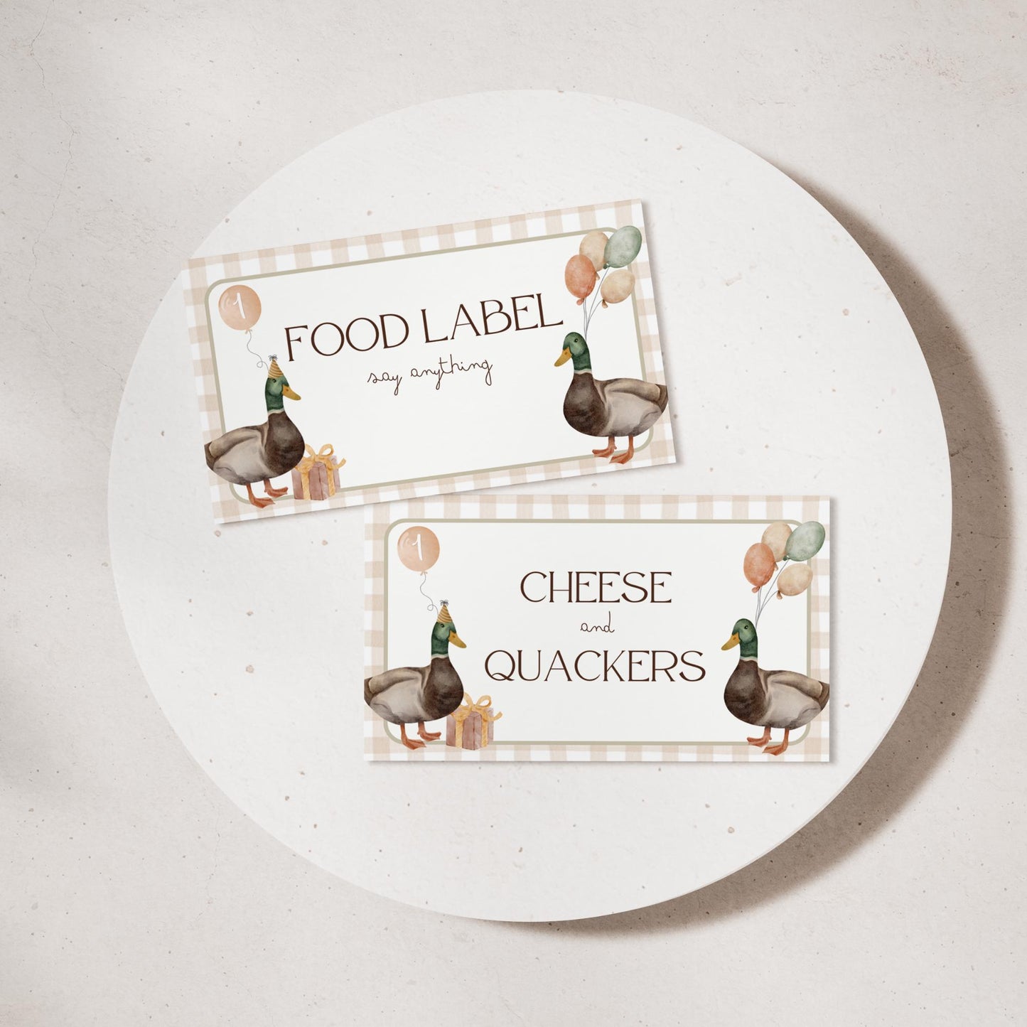 Lucky Duck 1st Birthday Buffet Labels Hunting 1st Birthday Place Cards First Birthday Food Labels One Lucky Duck Birthday Duck Baby Shower
