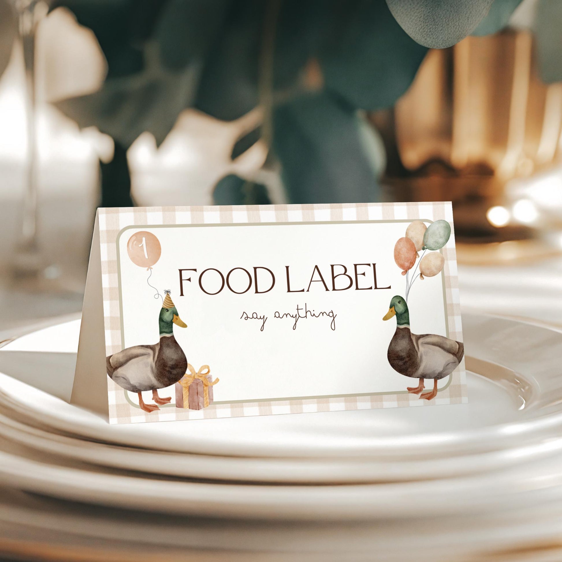 Lucky Duck 1st Birthday Buffet Labels Hunting 1st Birthday Place Cards First Birthday Food Labels One Lucky Duck Birthday Duck Baby Shower