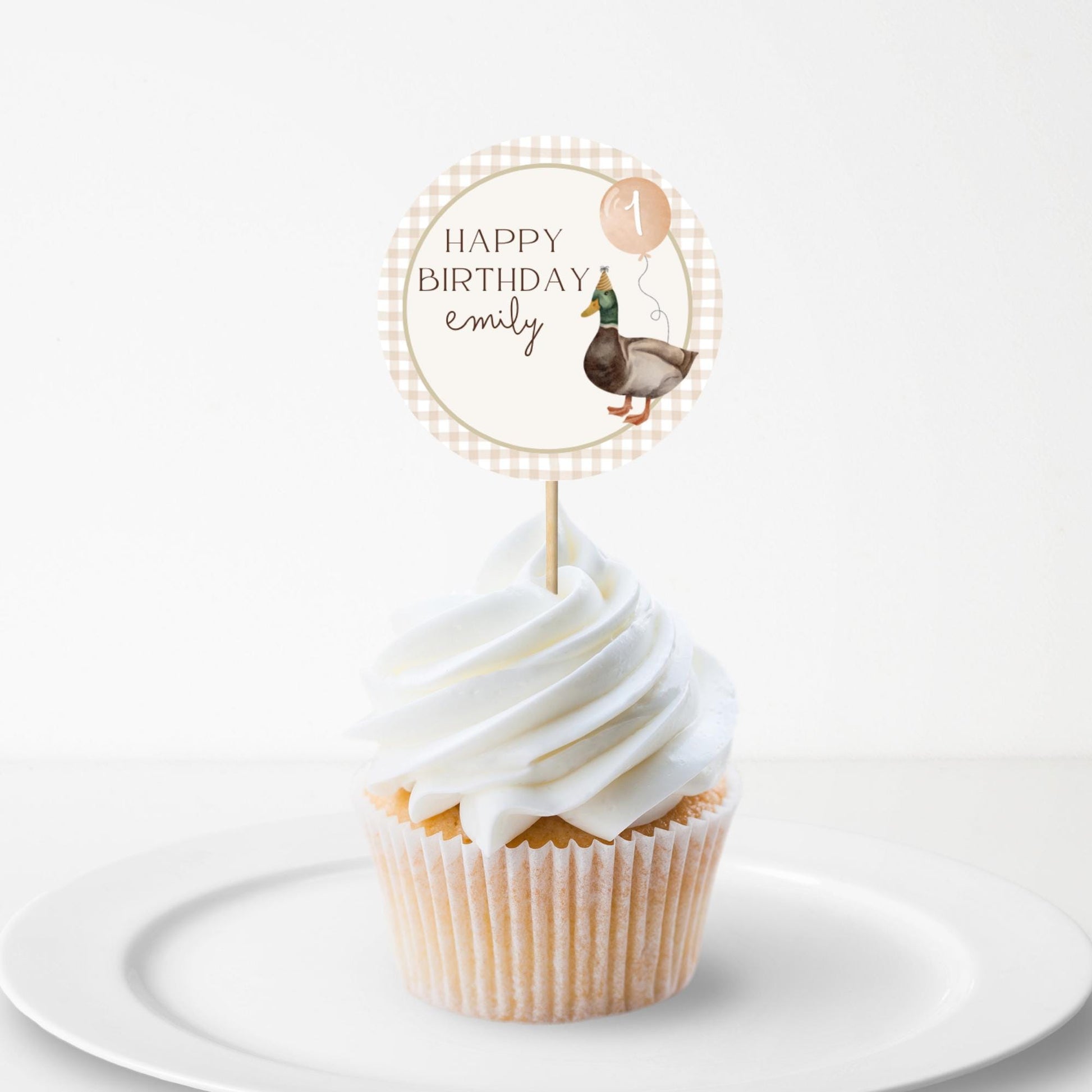 One Lucky Duck Birthday Party Cupcake Toppers Editable Cake topper Mallard duck themed Party First Hunt 1st Birthday Party Gender neutral