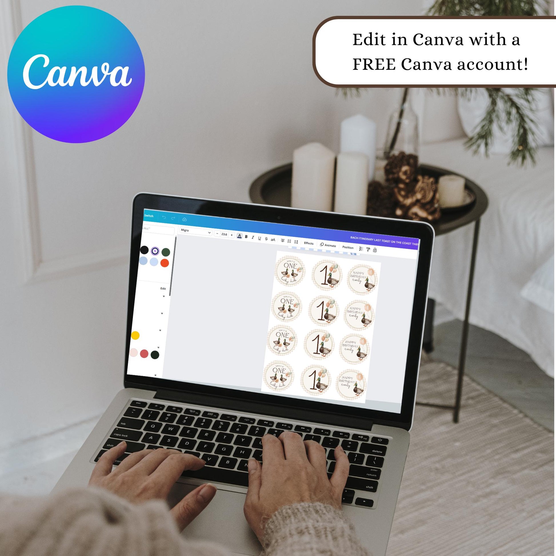 One Lucky Duck Birthday Party Cupcake Toppers Editable Cake topper Mallard duck themed Party First Hunt 1st Birthday Party Gender neutral