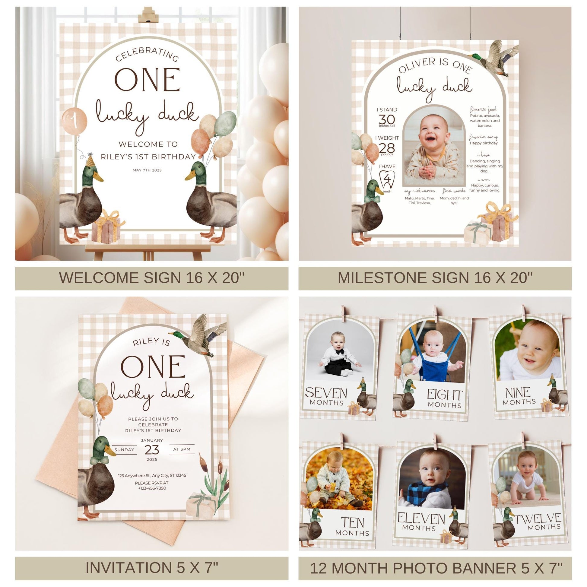 One Lucky Duck Birthday Invite Duck First Birthday Party Decor Mallard Duck 1st Birthday Bundle Duck Theme Party First Hunt Birthday Decor