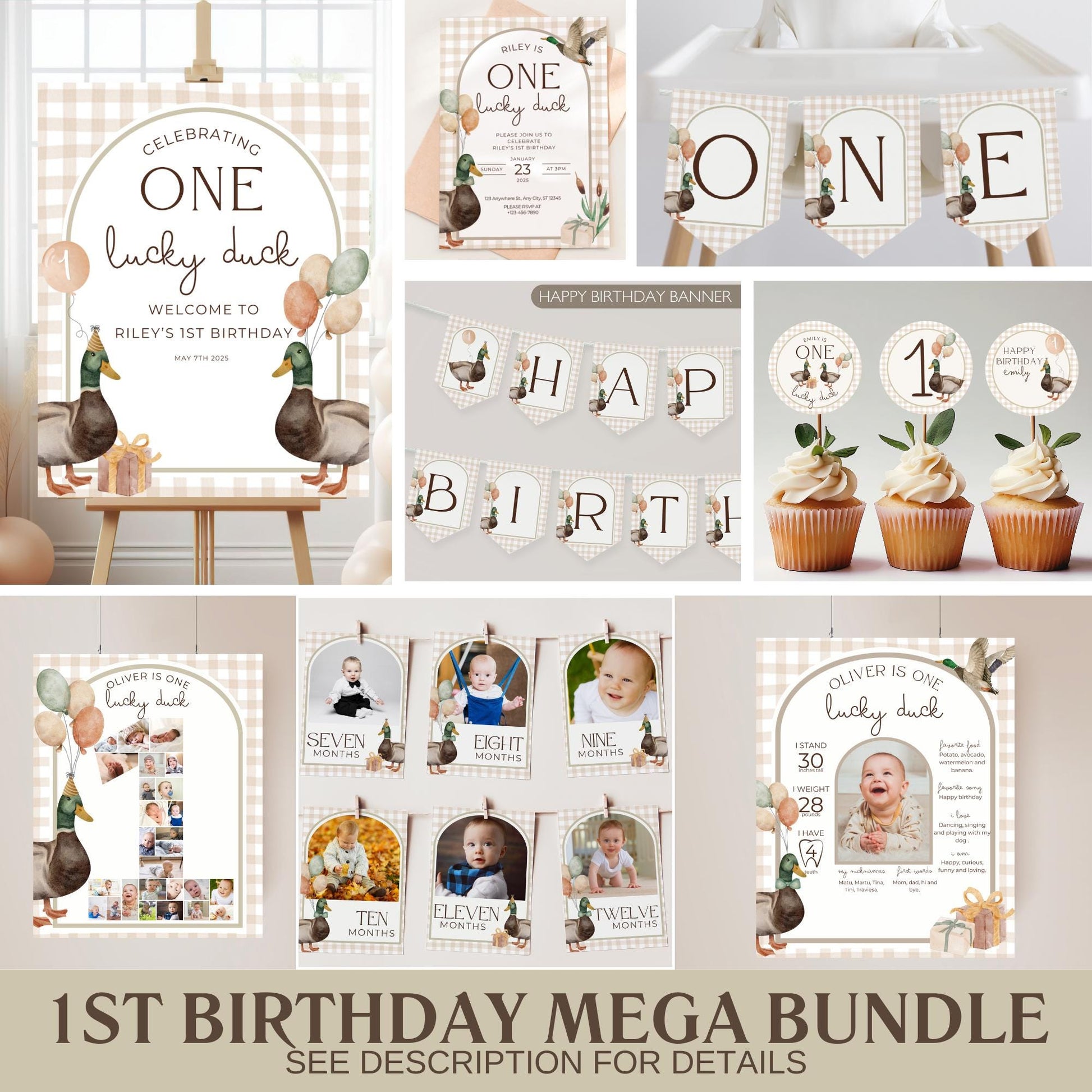 One Lucky Duck Birthday Invite Duck First Birthday Party Decor Mallard Duck 1st Birthday Bundle Duck Theme Party First Hunt Birthday Decor