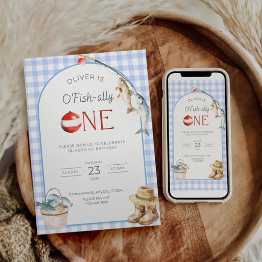 O Fishally One Birthday Invitation, Editable Fishing Template for First Birthday, Gone Fishing Party Invite