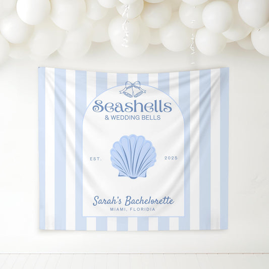 Seashells and Wedding Bells bachelorette Party Banner Beach Bach Decor Last Toast on the coast Hen do Sign bridal shower bach decorations
