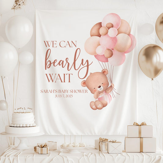 We Can Bearly Wait Baby Shower Banner Teddy Bear Baby Shower Welcome Sign Gender Neutral Baby Shower Backdrop Bear Balloon Baby shower Sign