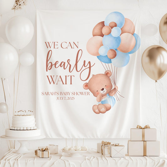 We Can Bearly Wait Baby Shower Banner Teddy Bear Baby Shower Welcome Sign Gender Neutral Baby Shower Backdrop Bear Balloon Baby shower Sign