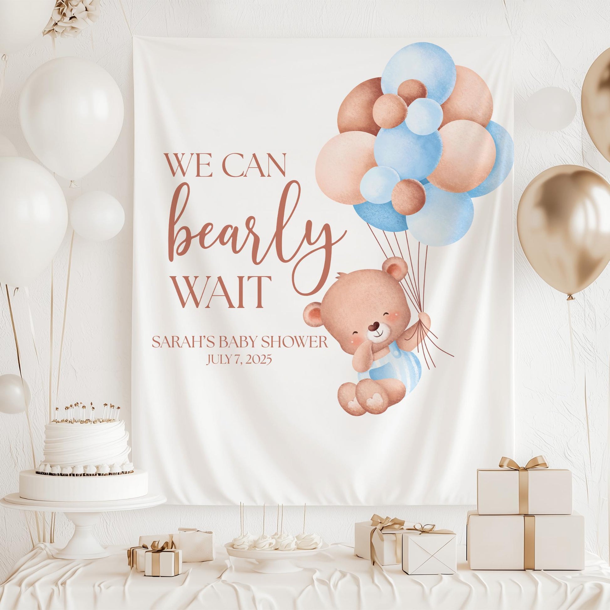 We Can Bearly Wait Baby Shower Banner Teddy Bear Baby Shower Welcome Sign Gender Neutral Baby Shower Backdrop Bear Balloon Baby shower Sign