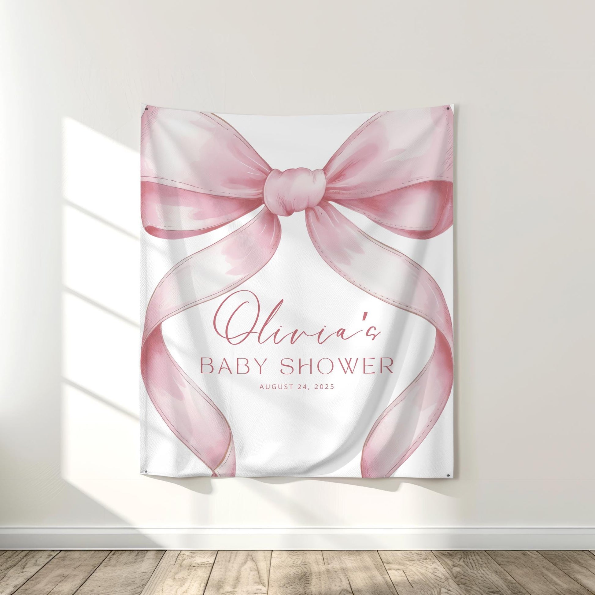 Pink Bow Baby Shower custom Banner Pink Coquette Baby Shower Girl Baby Pink Bow Baby Shower Welcome Sign Coquette photo Backdrop Baby Girl