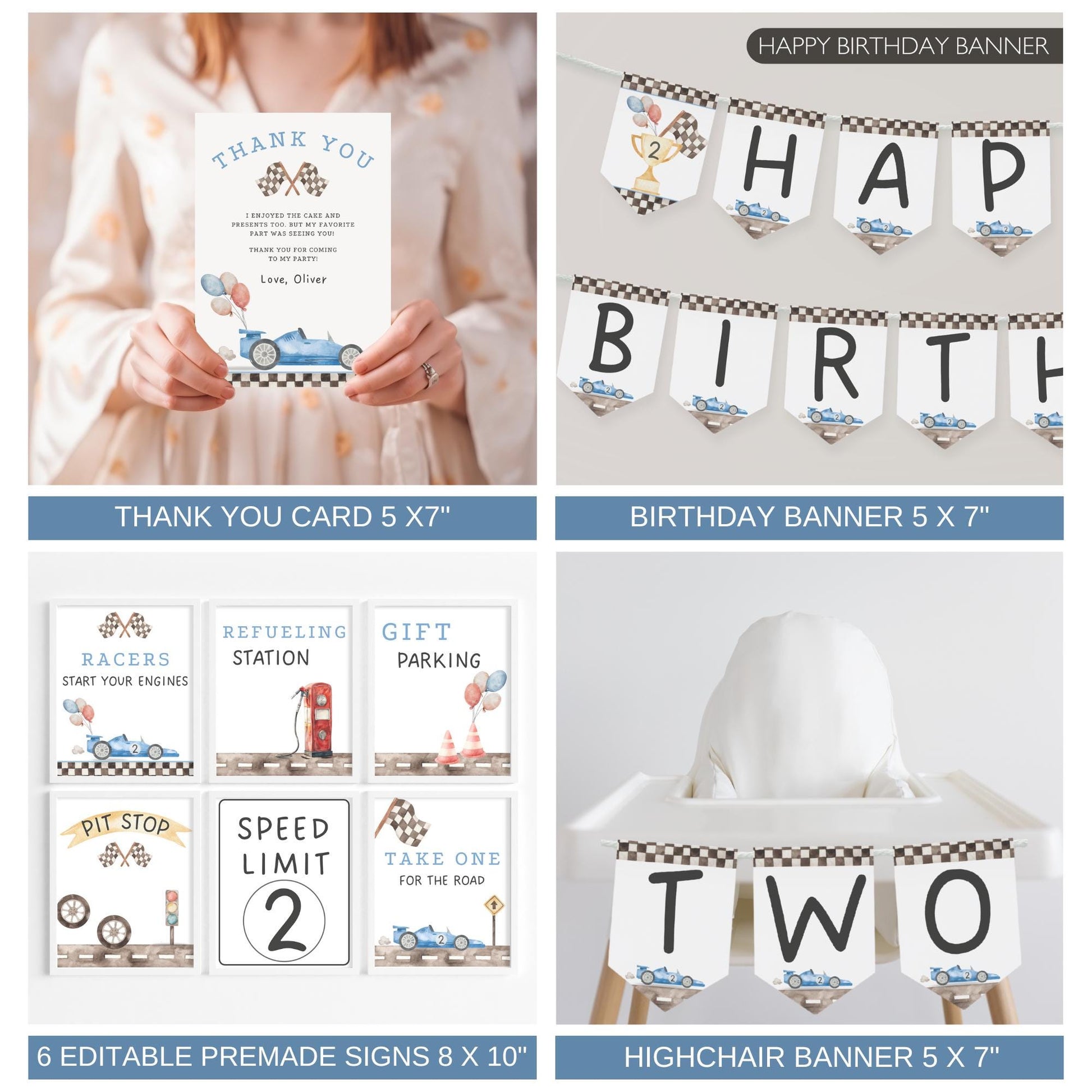 Two Fast Birthday Bundle Two Fast Two Curious Birthday Party Decor Race Car Birthday Vintage Racecar Theme Party Boy 2nd Birthday Decor