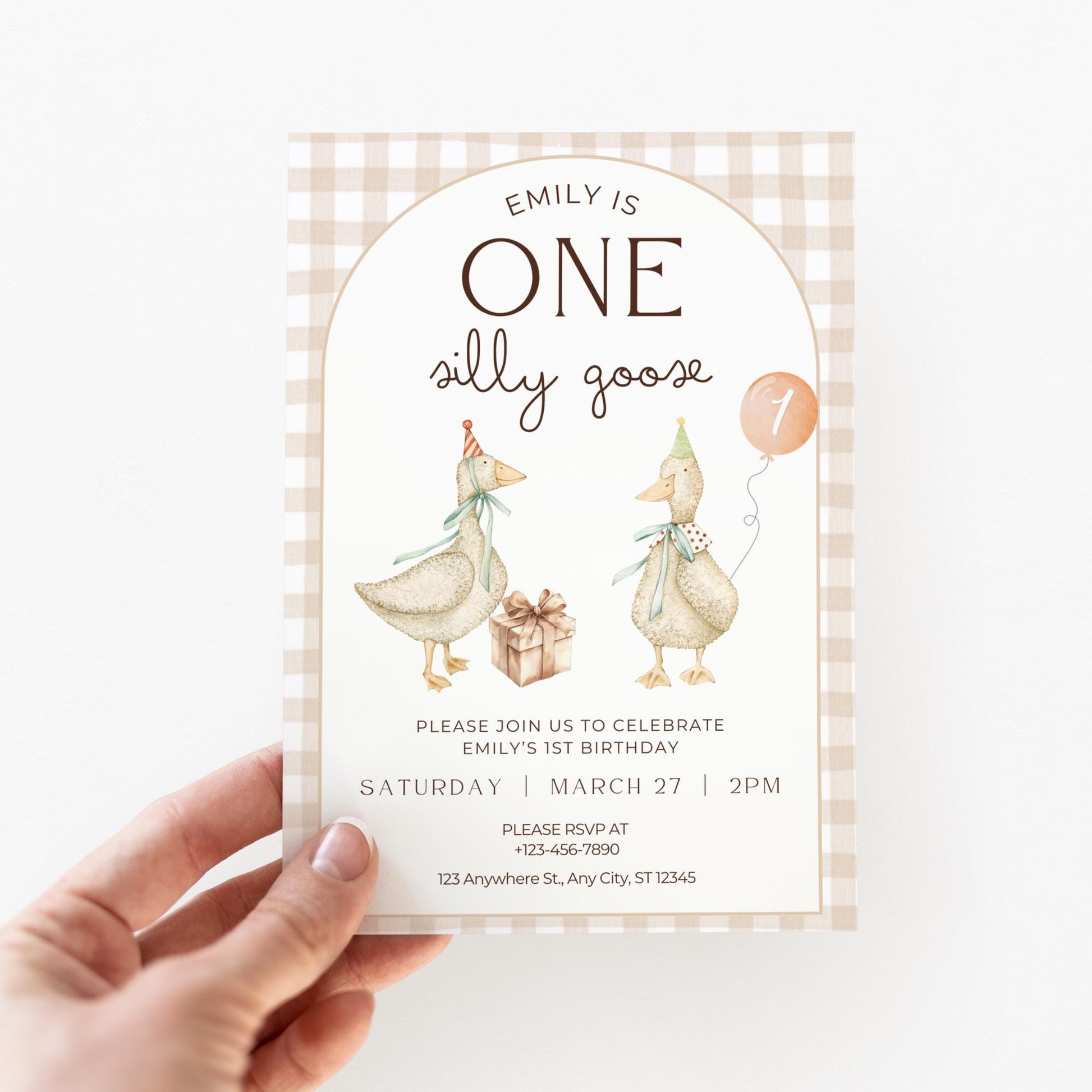 One Silly Goose Birthday Invite Gender Neutral First Birthday 1st Birthday Silly Goose Decor Editable  Invitation Nursery Rhyme Birthday