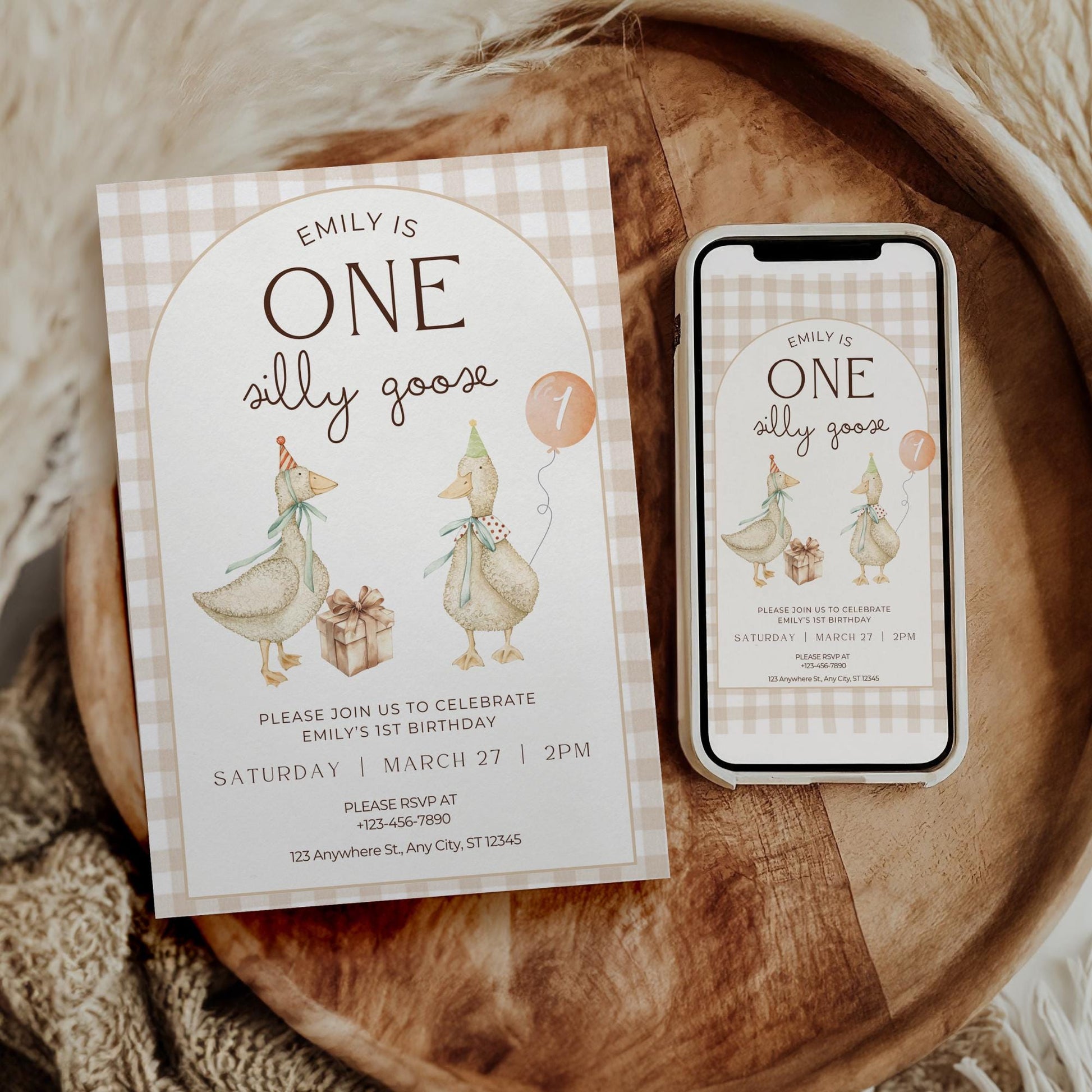 One Silly Goose Birthday Invite Gender Neutral First Birthday 1st Birthday Silly Goose Decor Editable  Invitation Nursery Rhyme Birthday