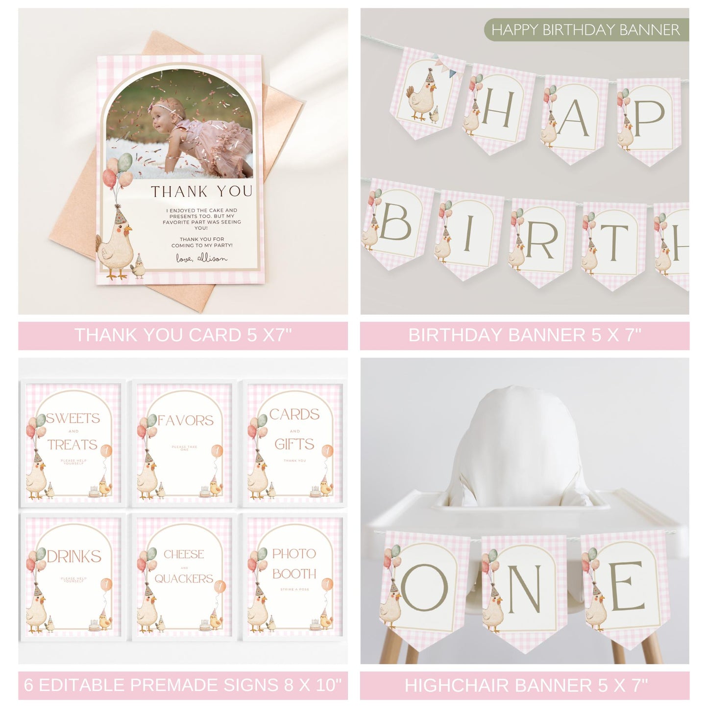 One Cute Chick Birthday Bundle This Chick is One First Birthday Party Decor Chicken 1st Birthday Invite Farm Theme Party Chick Birthday