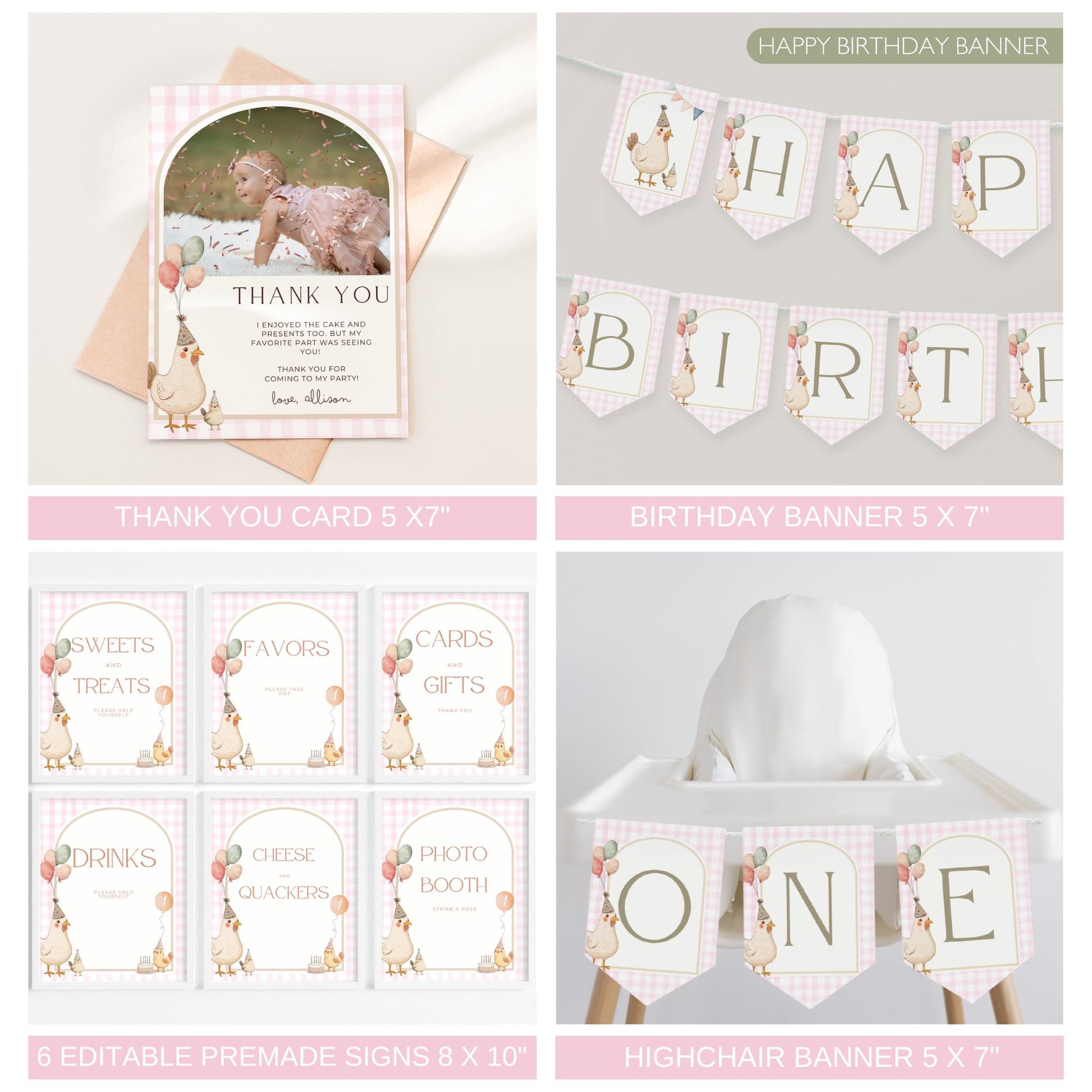 One Cute Chick Birthday Bundle This Chick is One First Birthday Party Decor Chicken 1st Birthday Invite Farm Theme Party Chick Birthday