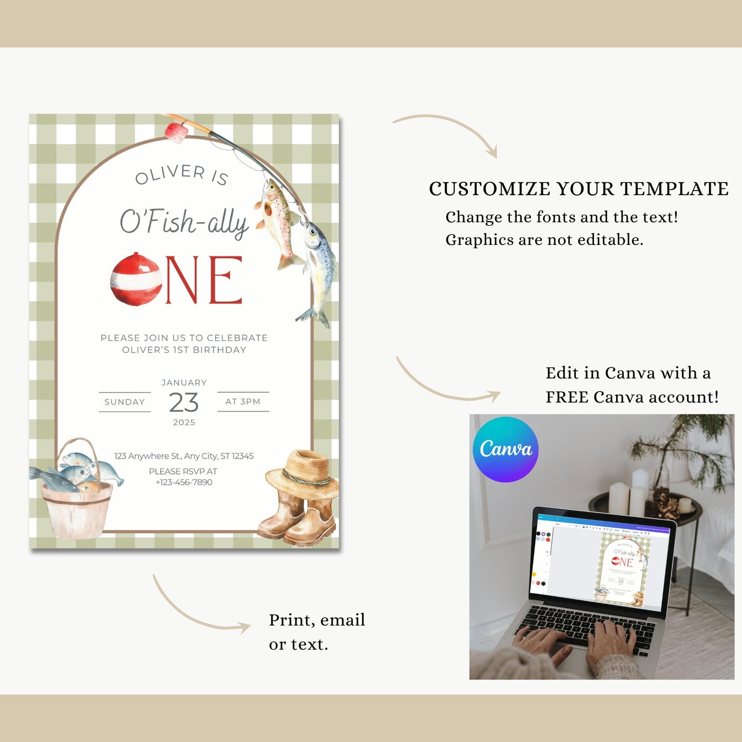 Fishing 1st Birthday Invitation O Fishally One Invite Reel in the Fun Fish Theme Ofishally One Boy Birthday Party Editable Template