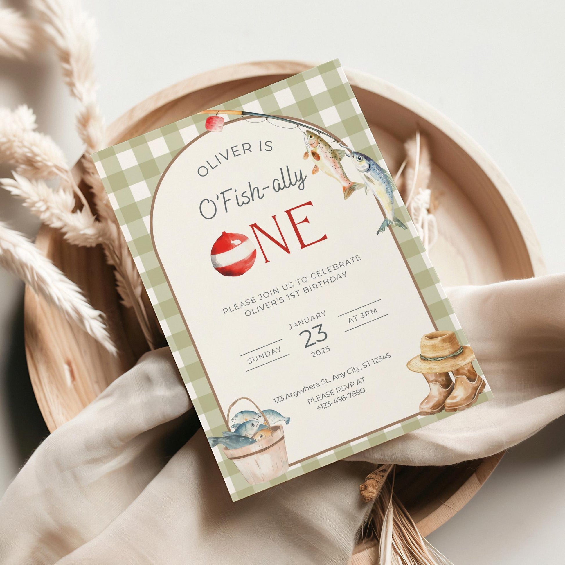 Fishing 1st Birthday Invitation O Fishally One Invite Reel in the Fun Fish Theme Ofishally One Boy Birthday Party Editable Template