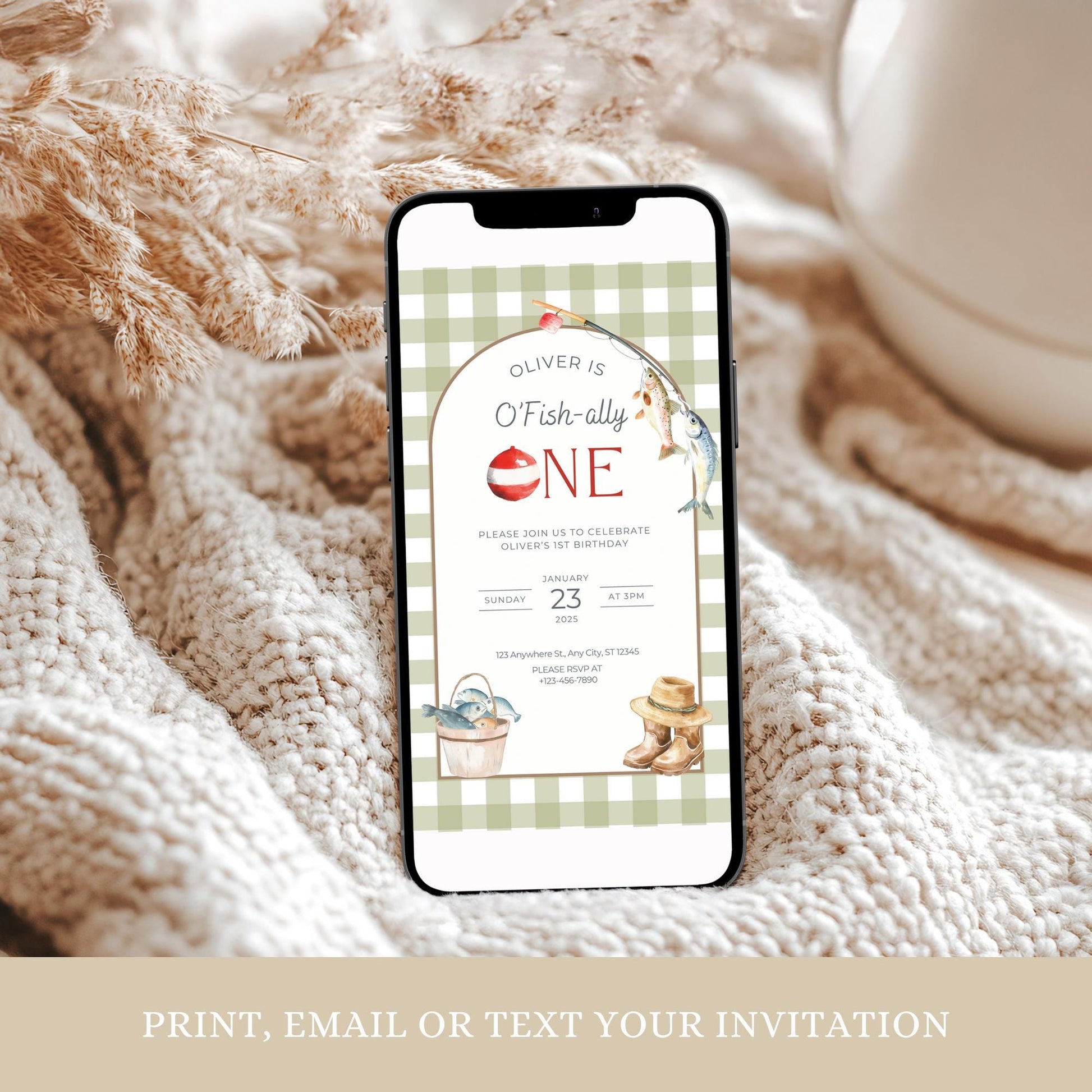 Fishing 1st Birthday Invitation O Fishally One Invite Reel in the Fun Fish Theme Ofishally One Boy Birthday Party Editable Template