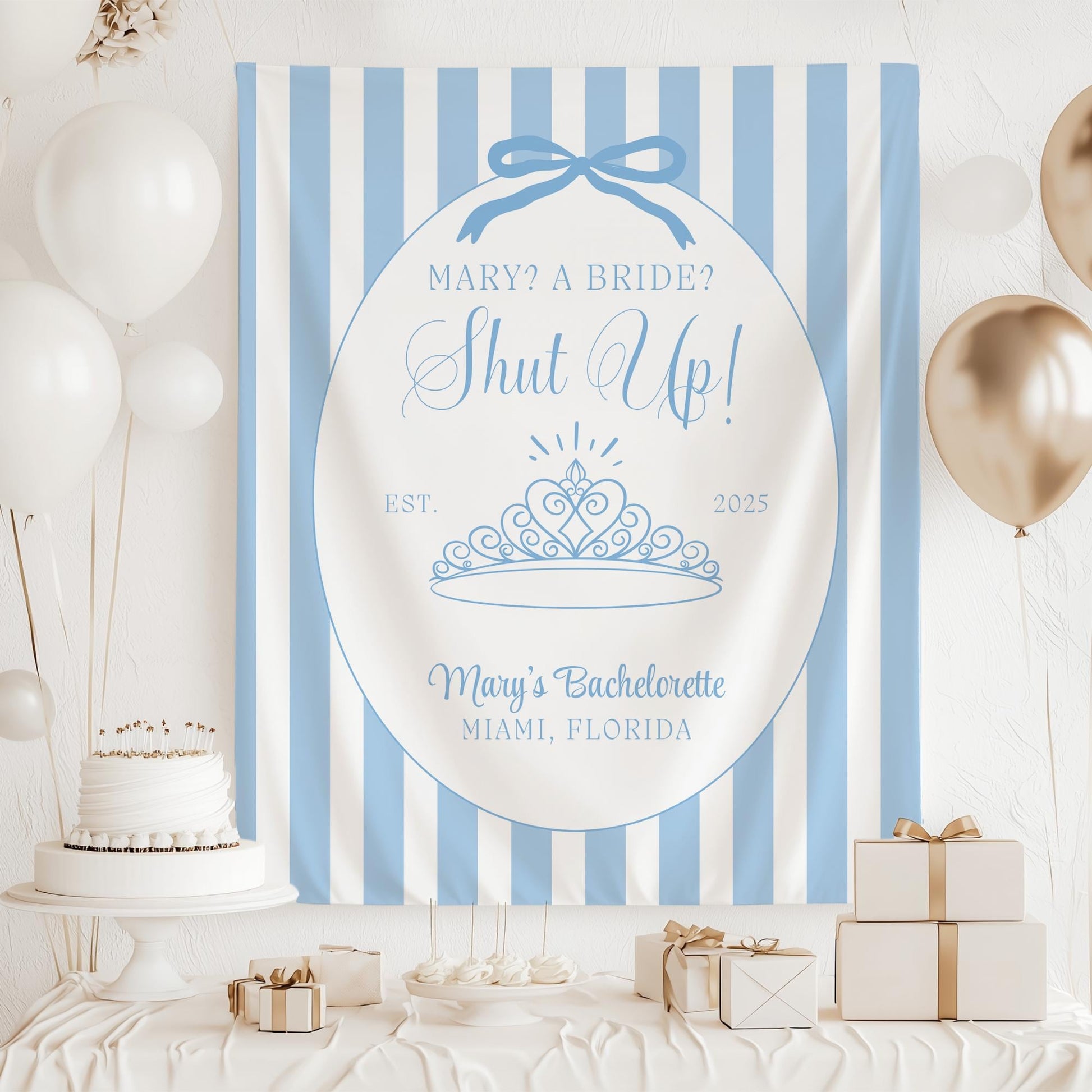 Me? A Bride? Shut Up! Banner Princess Themed Bachelorette Party Supplies Diaries Decor Princess Bridal shower Backdrop Bride Face decor Hen