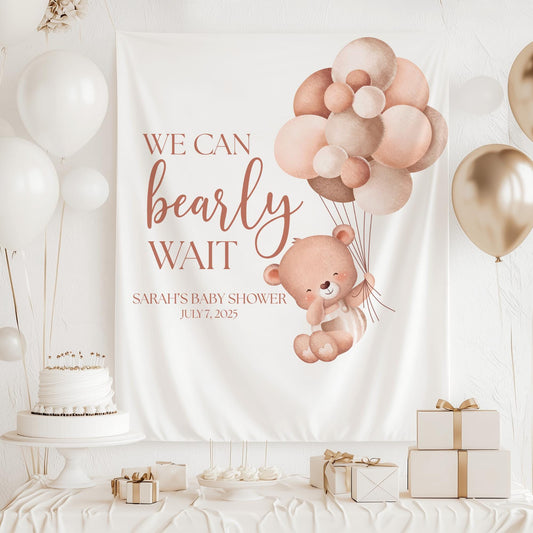 We Can Bearly Wait Baby Shower Banner Teddy Bear Baby Shower Welcome Sign Gender Neutral Baby Shower Backdrop Bear Balloon Baby shower Sign
