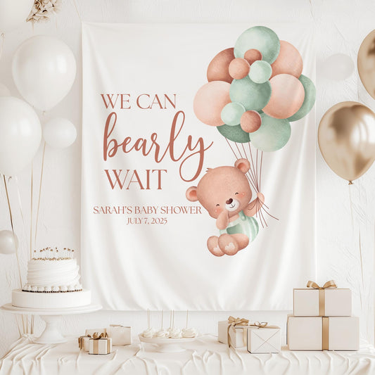 We Can Bearly Wait Baby Shower Banner Teddy Bear Baby Shower Welcome Sign Gender Neutral Baby Shower Backdrop Bear Balloon Baby shower Sign