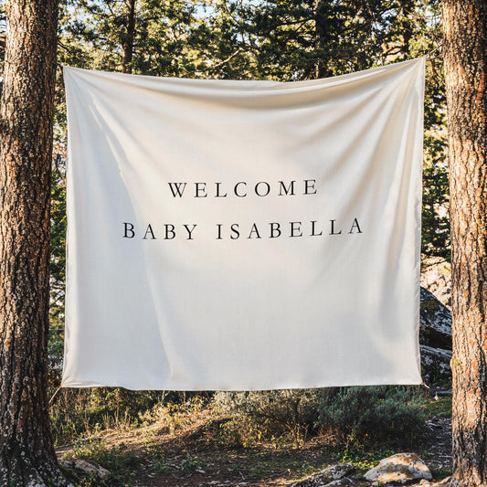Personalized Baby Shower Banner Custom Baby Shower Fabric Sign Gender Neutral Baby Shower Decor Hanging Linen Backdrop Welcome Sign