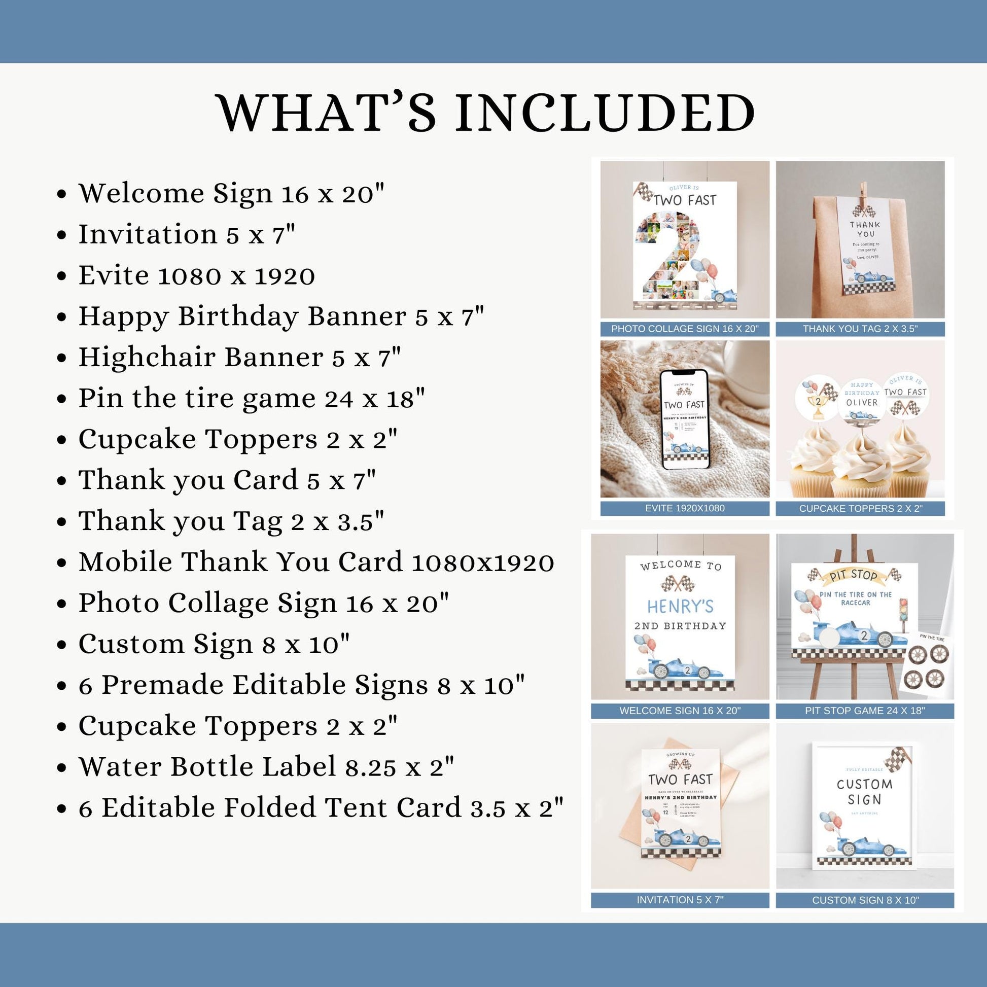 Two Fast Birthday Bundle Two Fast Two Curious Birthday Party Decor Race Car Birthday Vintage Racecar Theme Party Boy 2nd Birthday Decor