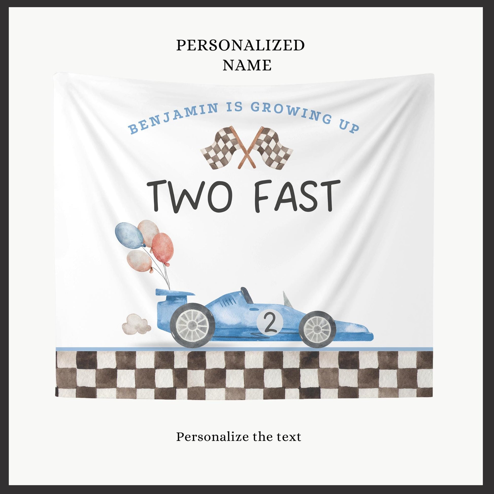 Two Fast Birthday Personalized Banner 2nd Birthday Racecar Party Decor Photo Backdrop Racing Custom Banner Two Fast Two Curious Wall Decor