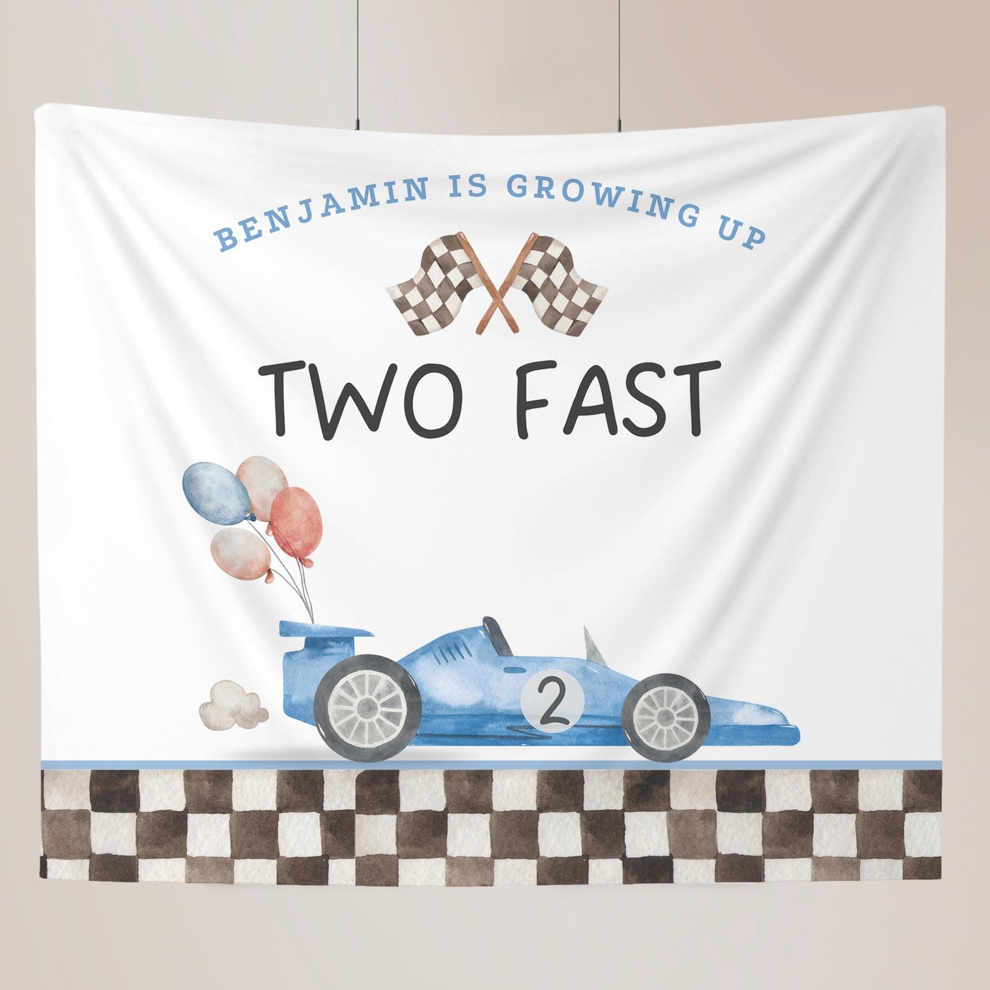 Two Fast Birthday Personalized Banner 2nd Birthday Racecar Party Decor Photo Backdrop Racing Custom Banner Two Fast Two Curious Wall Decor