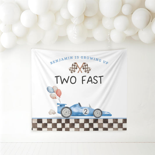 Two Fast Birthday Personalized Banner 2nd Birthday Racecar Party Decor Photo Backdrop Racing Custom Banner Two Fast Two Curious Wall Decor