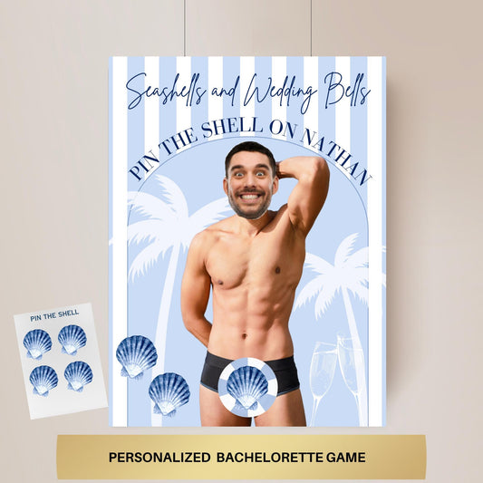 Seashells and Wedding Bells Coastal Bachelorette Party Game Last Toast on the coast  Beach Bach Editable Games Groom Face Decor Miami Bach