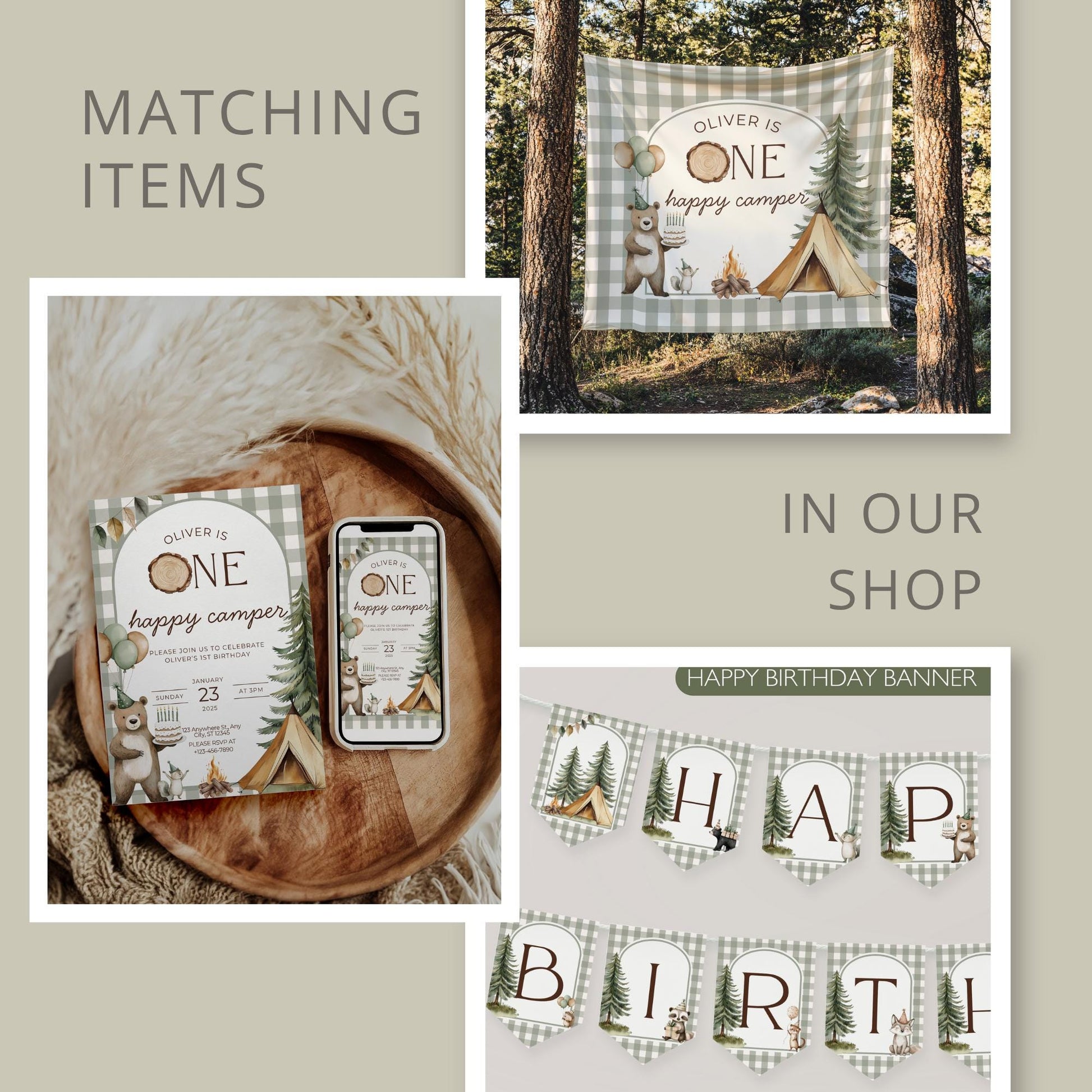 One Happy Camper Highchair Banner, First Birthday Camping Theme, Outdoor Party Decorations, Adventure Banner