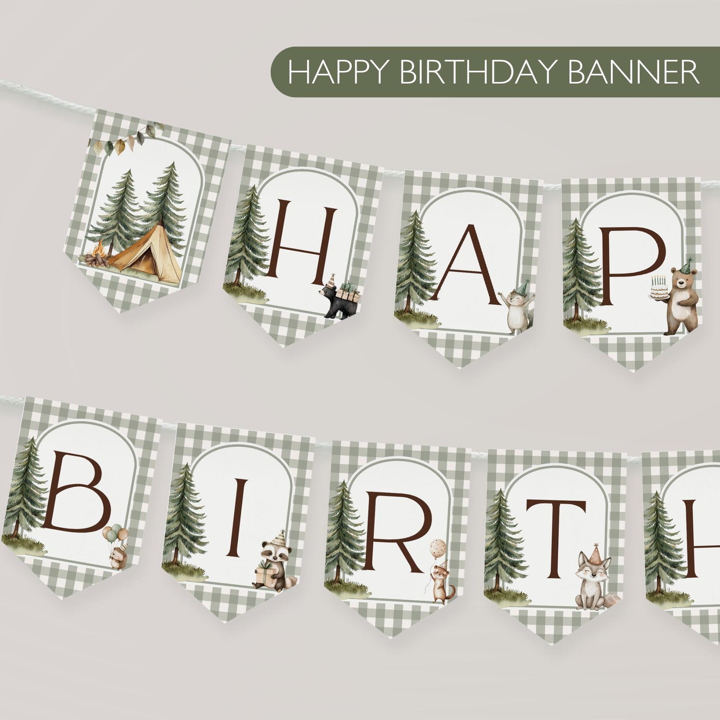 One Happy Camper Birthday Banner, Camping Party Decor, First Birthday Celebration, Woodland Theme Decorations