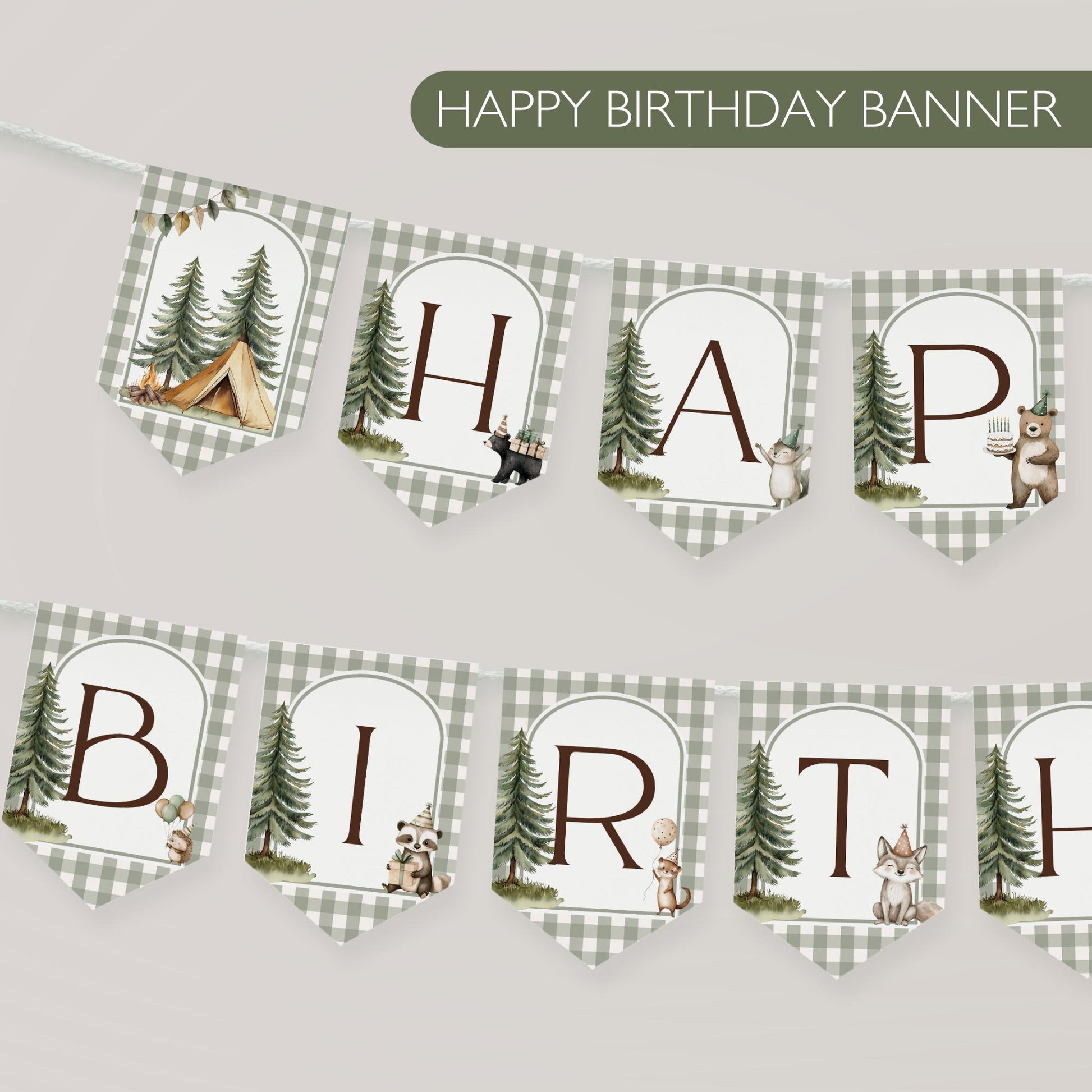 One Happy Camper Birthday Banner, Camping Party Decor, First Birthday Celebration, Woodland Theme Decorations