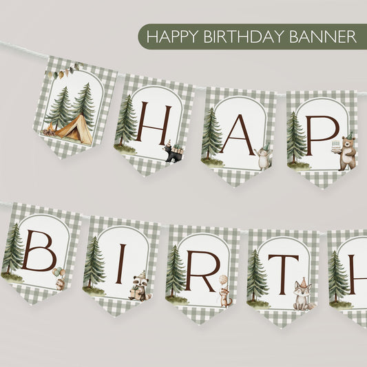 One Happy Camper Birthday Banner, Camping Party Decor, First Birthday Celebration, Woodland Theme Decorations