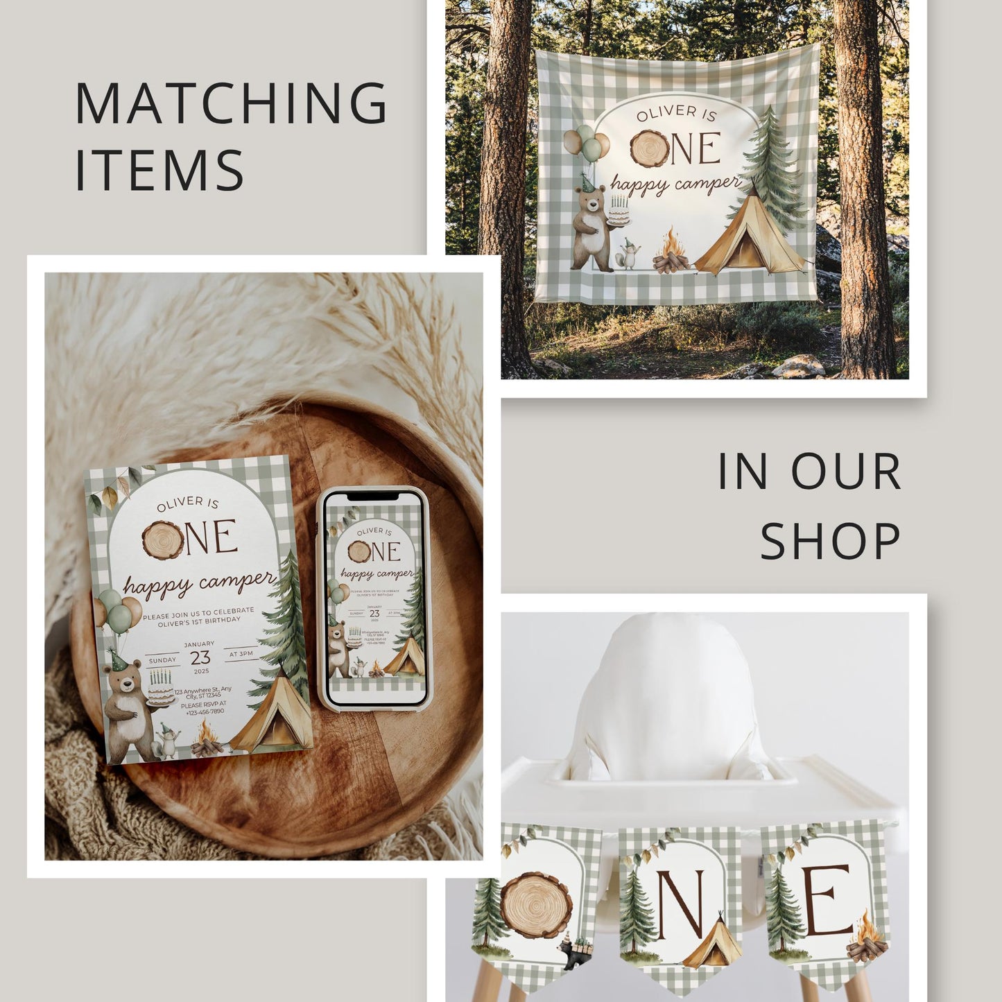 One Happy Camper Birthday Banner, Nature Themed Party Decor, First Birthday Bash, Camping Celebration Decorations