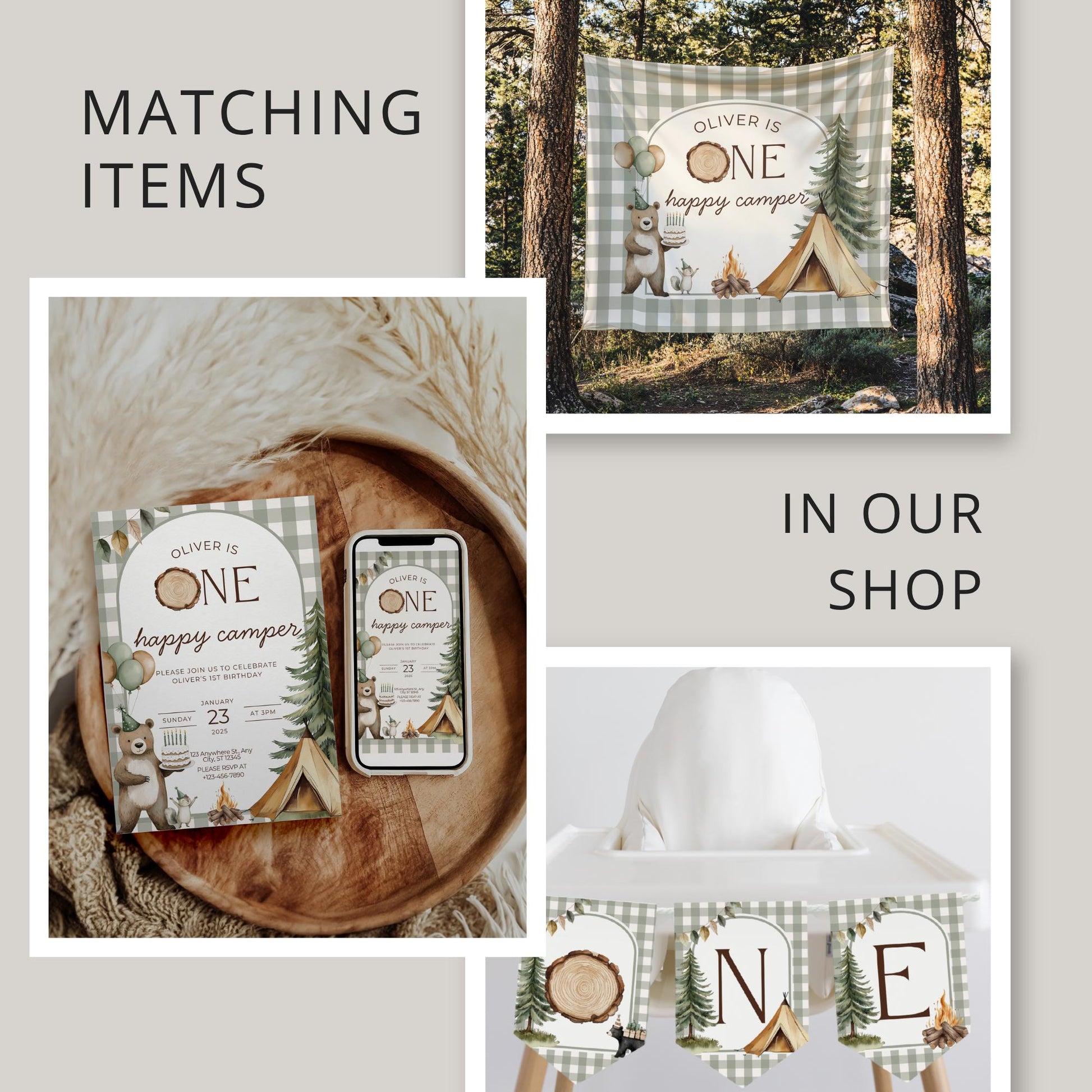 One Happy Camper Birthday Banner, Nature Themed Party Decor, First Birthday Bash, Camping Celebration Decorations