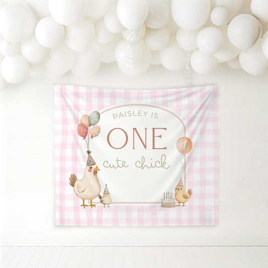 One Cute Chick Birthday Personalized Banner 1st Birthday This Chick is One Party Decor Photo Backdrop Chicken Custom Banner First Birthday