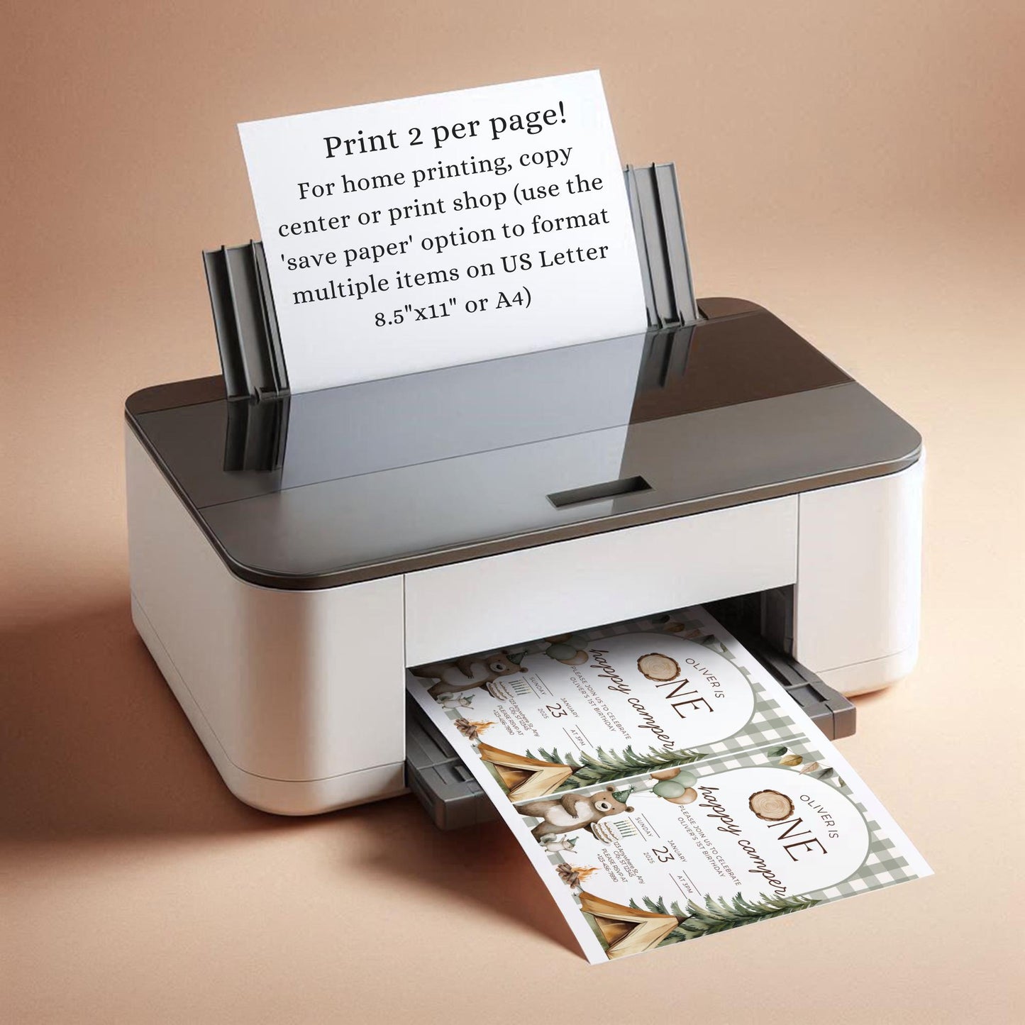 One Happy Camper Birthday Invitation Template | Editable National Park Sign 1st Birthday Invite | Camping First Birthday