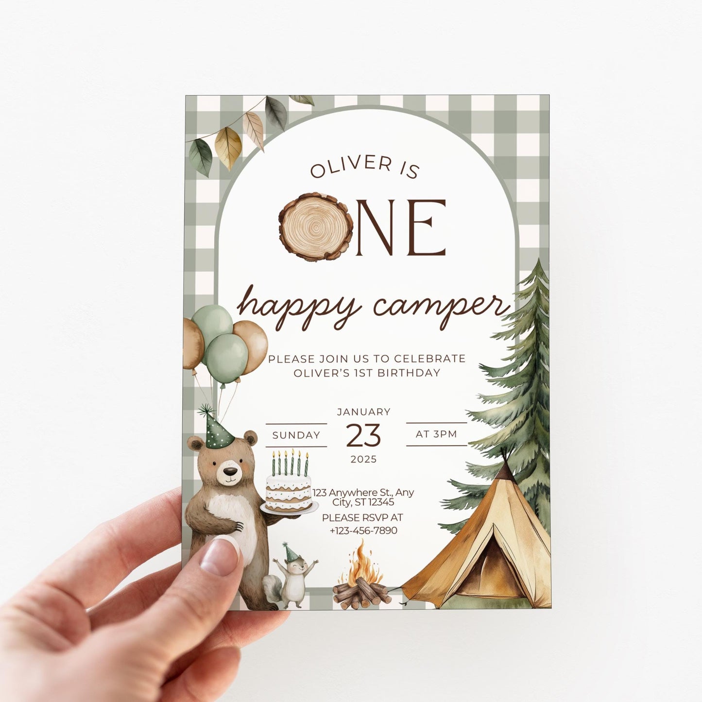 One Happy Camper Birthday Invitation Editable Print and Download  Fun Boy 1st Birthday Invitation