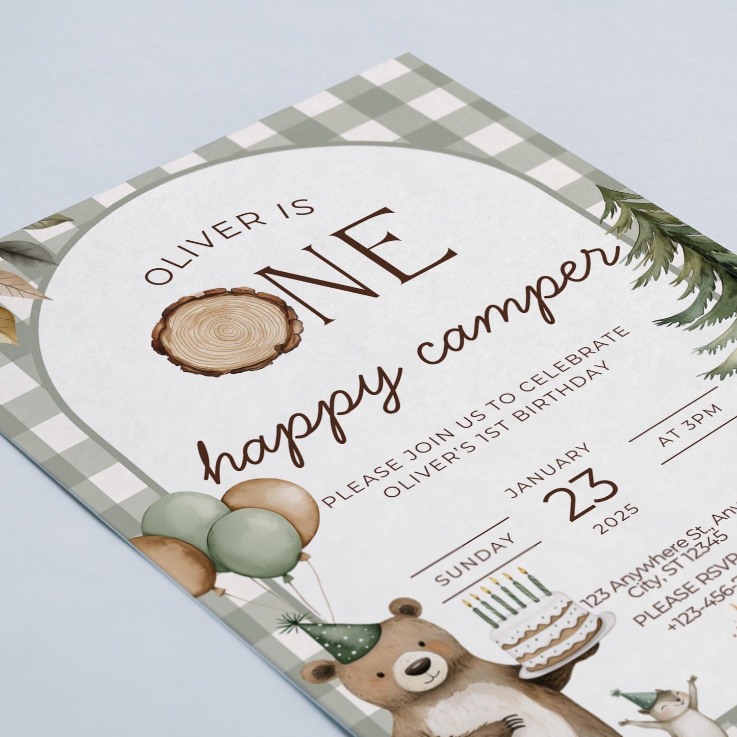 One Happy Camper, Happy Camper Invite, Camping Invitation, 1St Birthday Invite, Boy First Birthday, Digital Invitation, Instant Download, Editable Template, Camping 1St Birthday, Editable Invitation, 1St Birthday Boy, Woodland Invite, Invitation Template