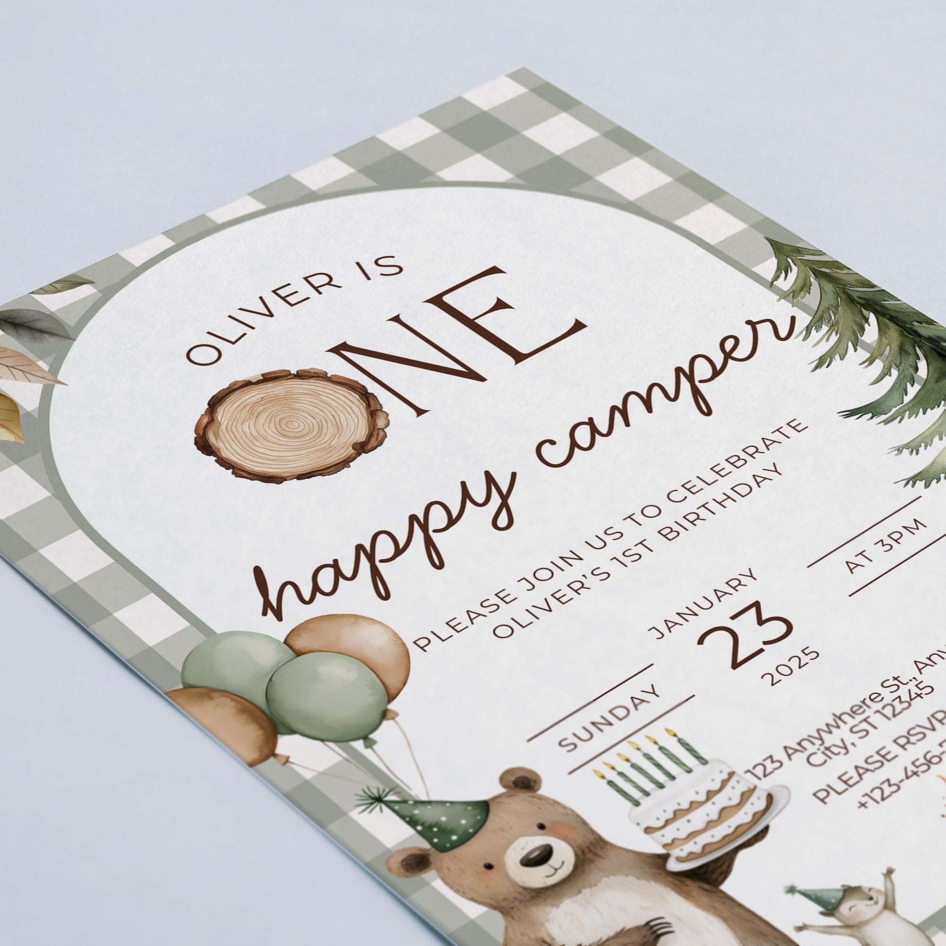 One Happy Camper, Happy Camper Invite, Camping Invitation, 1St Birthday Invite, Boy First Birthday, Digital Invitation, Instant Download, Editable Template, Camping 1St Birthday, Editable Invitation, 1St Birthday Boy, Woodland Invite, Invitation Template